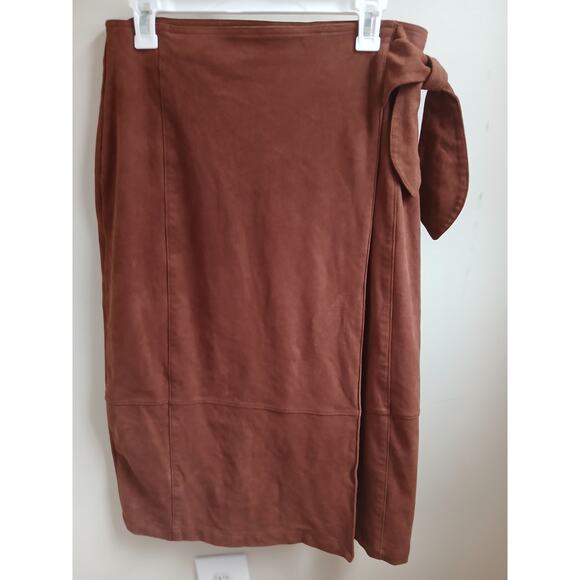 Anthropologie Lauren Sueded Wrap Midi Skirt Large Coco Faux Suede Tie Fall * - Picture 1 of 9